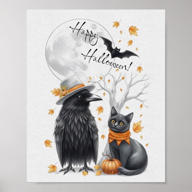 Krähe und Katze Halloween Crow Poster (Framsidan)