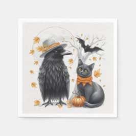 Krähe und Katze Halloween Herbst Crow Pappersservett