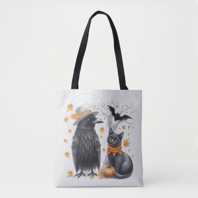 Krähe und Katze Halloween Herbst Crow  Tygkasse (Framsida)