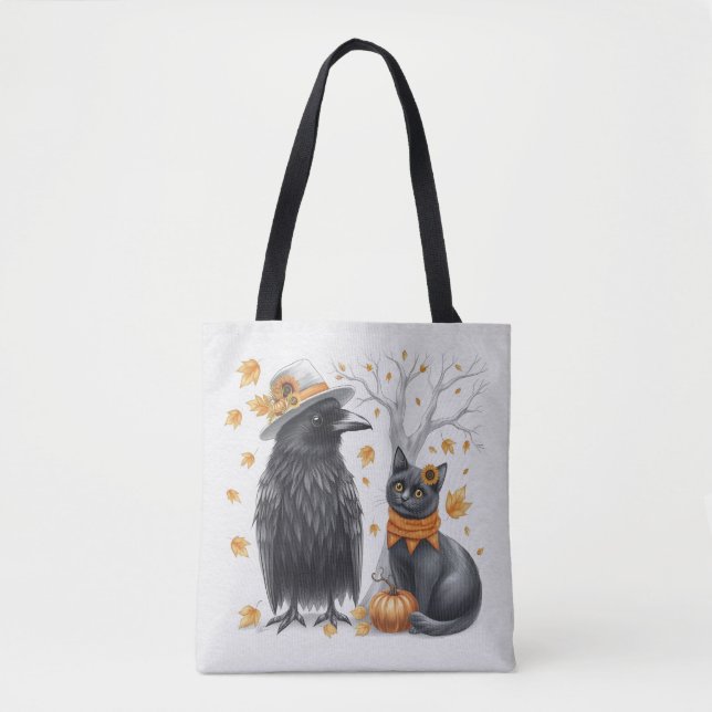 Krähe und Katze Herbst Thanksgiving Crow  Tygkasse (Framsida)