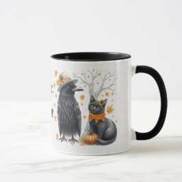 Krähe und Katze im Herbst „Hello Fall“ Crow Mugg