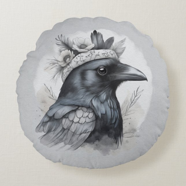 Krähen Crows Raben Federn Wohnen Deko Rund Kudde (Framsidan)