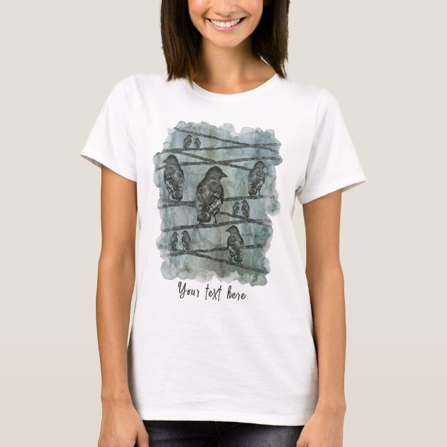 Krähen Raben Vogel Crows auf Ast T Shirt (Framsida)
