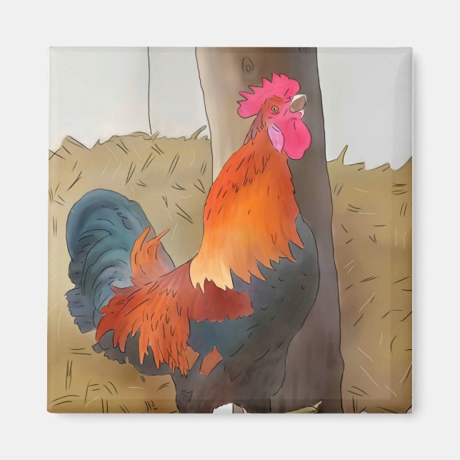 Krähender Hahn Magnet (Framsidan)