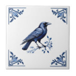 Kråka Bird Delft Blue and White Blommigt Corners Kakelplatta<br><div class="desc">Detta är ett modernt intag på det historiska stil, inspirerat av vintage antika nederländska Delft-plattor från 1700-talet. "kråka blue and white delft", "dutch raven bird ceramic tile", "historisk vintage antique forest skogen", "holland netherlands rustic land", "1700-talets minsta skogsmark", "blommans hörnblomning", "monokrom, historisk dekorativ blommigt", "monokrom djur av vilda djur". "Traditionella...</div>