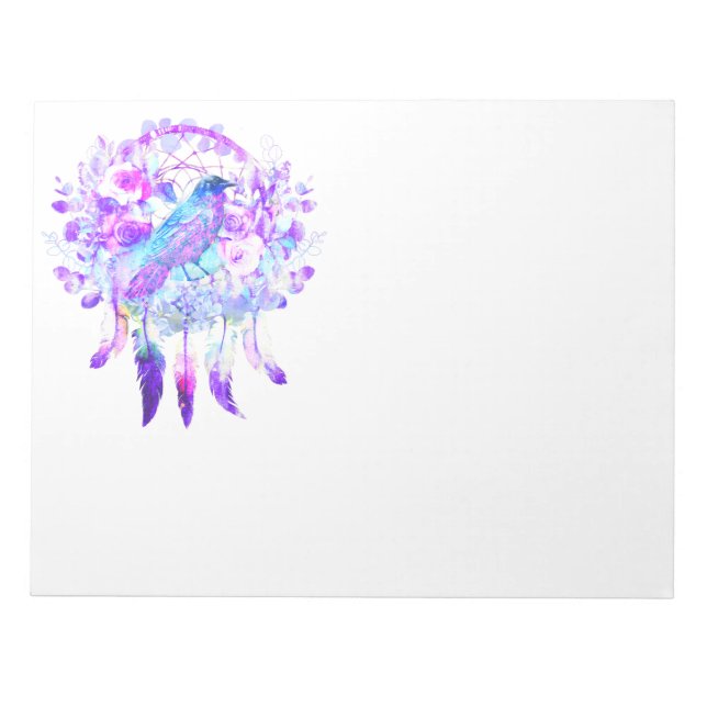 Kråka Dreamcatcher Blue Lila Blommigt Anteckningsblock (Framsida)