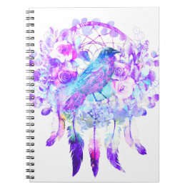 Kråka Dreamcatcher Blue Lila Blommigt Anteckningsbok