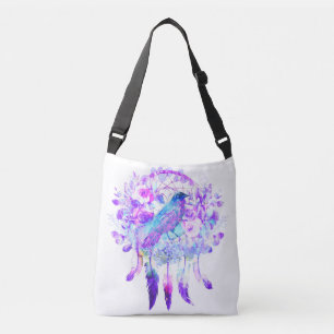 Kråka Dreamcatcher Blue Lila Blommigt Axelväska