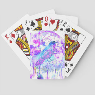 Kråka Dreamcatcher Blue Lila Blommigt Casinokort