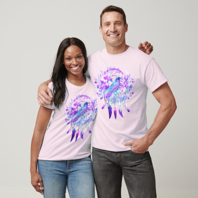 Kråka Dreamcatcher Blue Lila Blommigt T Shirt (Unisex)