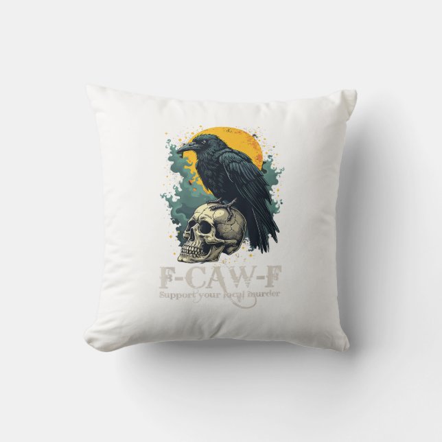 Kråka F-Caw-F Rolig Dödskalle Mån Design Kudde (Framsida)