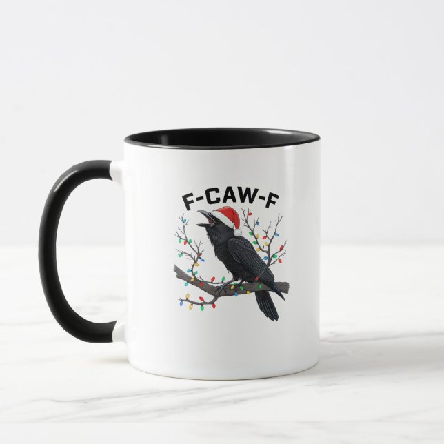 Kråka F-Caw-F Roliga Retro Julbelysning Santa Hatt Mugg (Vänster)
