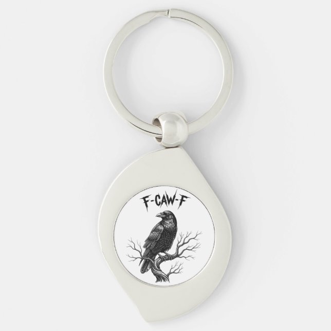 Kråka - F-Caw-F Swirl Silverfärgad Nyckelring (Framsidan)