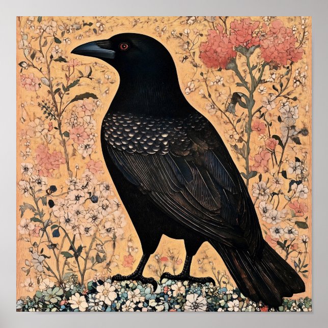 Kråka Fågelmålning för Abstrakt Poster (Framsidan)