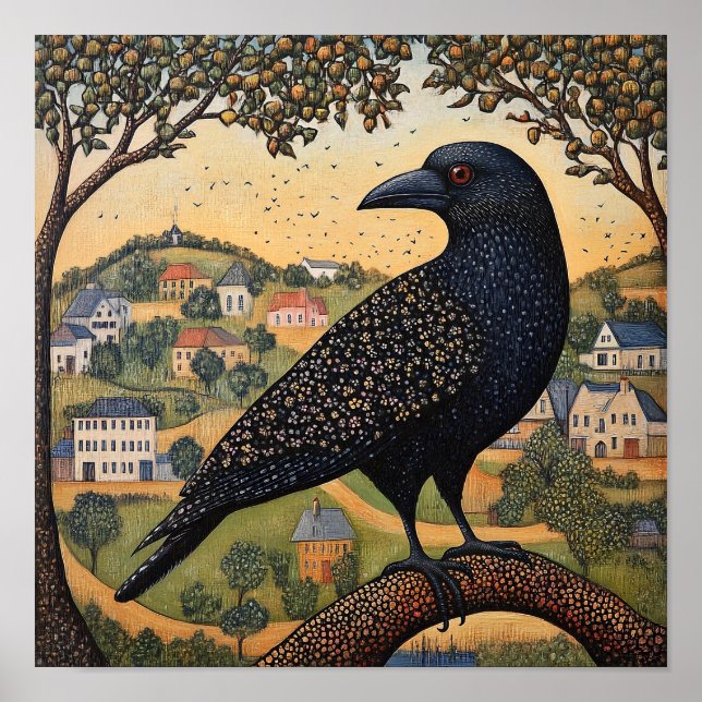 Kråka Fågelmålning för Abstrakt Poster (Framsidan)
