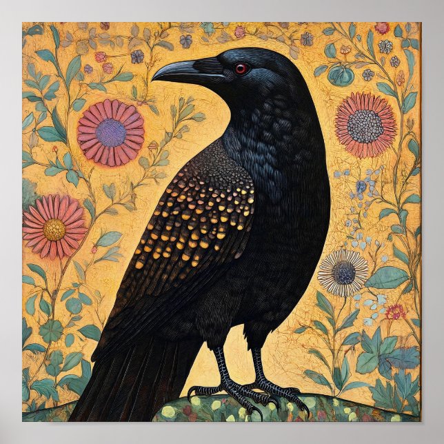 Kråka Fågelmålning för Abstrakt Poster (Framsidan)