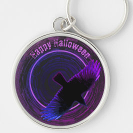 Kråka för svart och Lila Rund Silverfärgad Nyckelring
