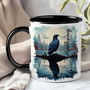 Kråka genom Sjö-reflektion i Tranquil Mugg
