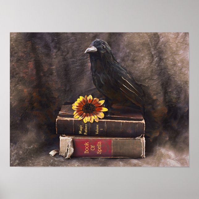 Kråka Gothic Vintage Gamle Bokar SolrossolrosBlomm Poster (Framsidan)