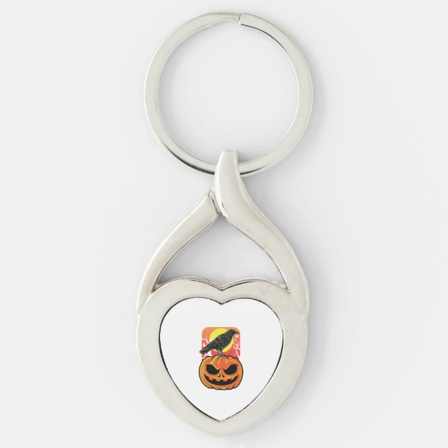 Kråka Halloween Bird Watcher Gift Twisted Heart Silverfärgad Nyckelring (Framsidan)