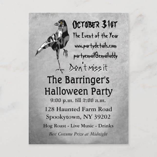 Kråka Halloween Inbjudan Vykort (Framsida)