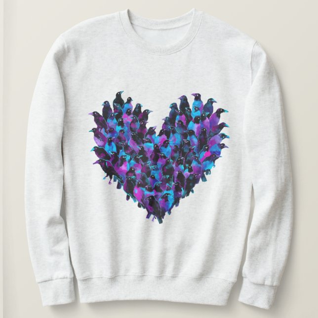 Kråka Heart Bird Design Sweatshirt Kvinnor T Shirt (Design framsida)