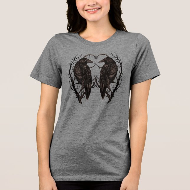 Kråka i Död Träd - Mörk Gotisk Konst T Shirt (Framsida)