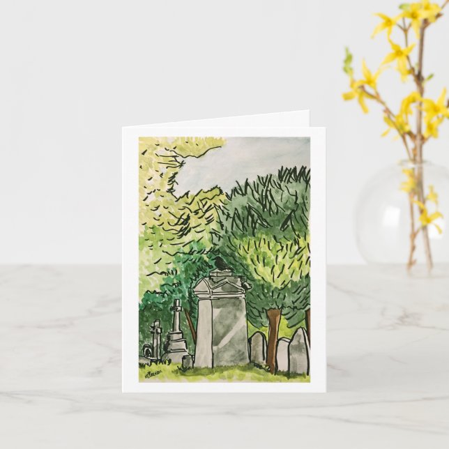 Kråka i Graveyard, Art Print Greeting Card Kort (Gul blomma)