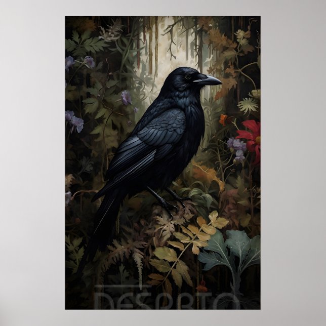 Kråka i skogsutskrift, Porträtt av en korpvägg Poster (Framsidan)