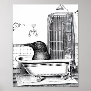 Kråka i Vintage Bath Tub Poster