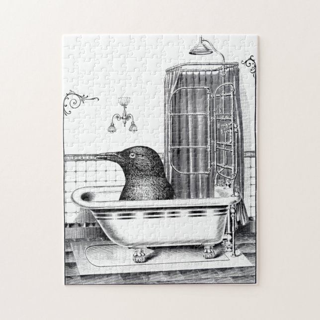 Kråka i Vintage Bathtub Pussel (Vertikal)
