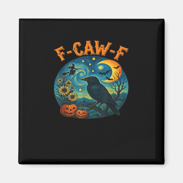 Kråka Korp F-Caw-F Rolig Halloween Gotisk Rutig Magnet (Framsidan)