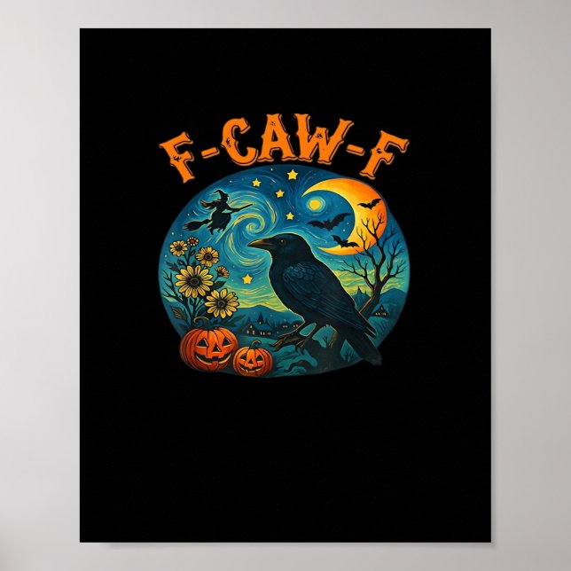 Kråka Korp F-Caw-F Rolig Halloween Gotisk Rutig Poster (Framsidan)