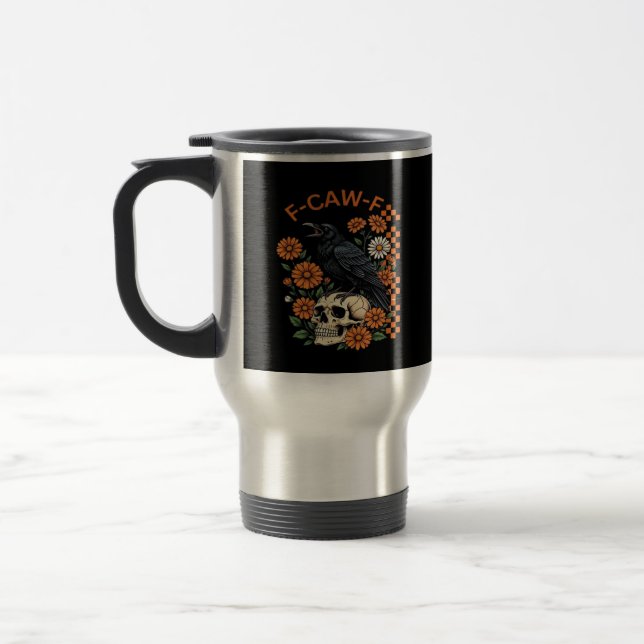 Kråka Korp F-Caw-F Roligt Halloween Gotisk Kreativ Resemugg (Vänster)