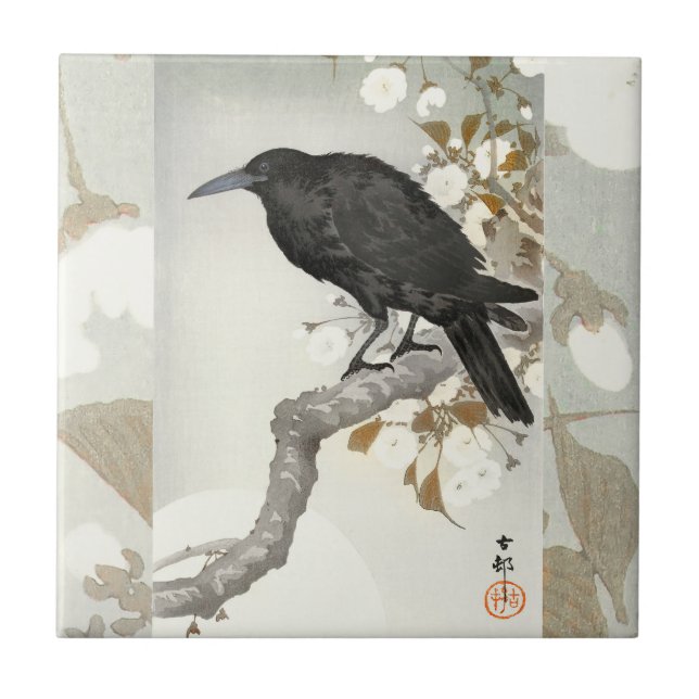Kråka Korp Koson Japansk Fågel Kråka Kakelplatta (Framsidan)