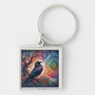 Kråka Livets träd Mandala Pagan Fyrkantig Silverfärgad Nyckelring
