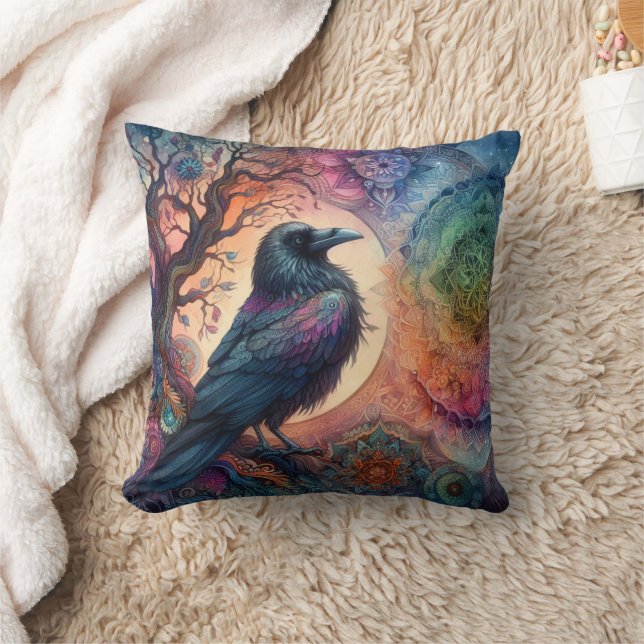 Kråka Livets träd Mandala Pagan Kudde (Filt)