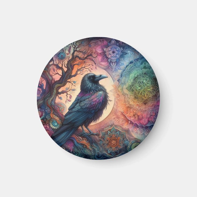 Kråka Livets träd Mandala Pagan Magnet (Framsidan)