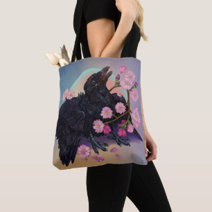 Kråka med äppelblommar tygkasse