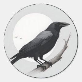 Kråka med måne runt klistermärke