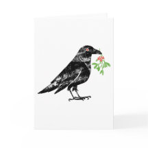 Kråka med mistel i näbben 13x18 cm