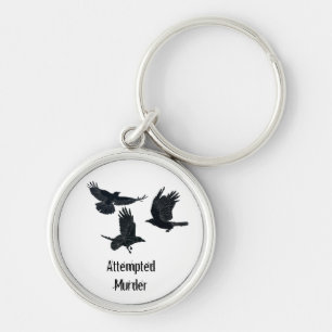 Kråka Murder Birds Black Silhouette Nyckel Rund Silverfärgad Nyckelring