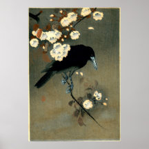 Kråka och Blommar av Ohara Koson (1910)