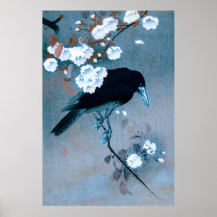 Kråka och blomning av Ohara Koson Poster