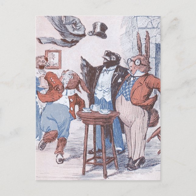 Kråka och Bunnies har tea Vykort (Framsida)