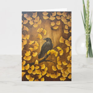 Kråka och Gingkoblad Kort