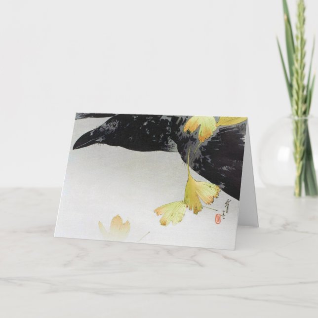 Kråka och Ginkgo Lövs, Watanabe Seitei Kort (Framsida)
