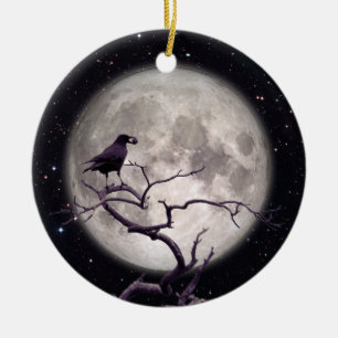 Kråka och Måne, Kråka Art, Raven, Gotham, Night Julgransprydnad Keramik
