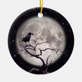 Kråka och Måne, Kråka Art, Raven, Gotham, Night Julgransprydnad Keramik