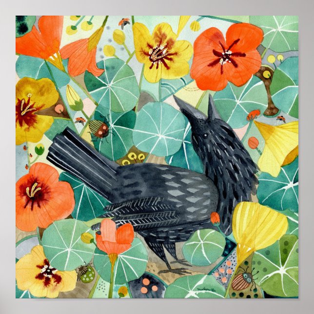 Kråka och Nasturtium poster (Framsidan)